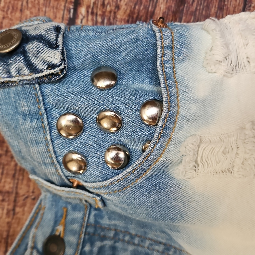"One Kind Denim co." HANDMADE UPCYCLE OMBRE' BEDAZZLED DENIM SHOULDER BAG! - Picture 3 of 10